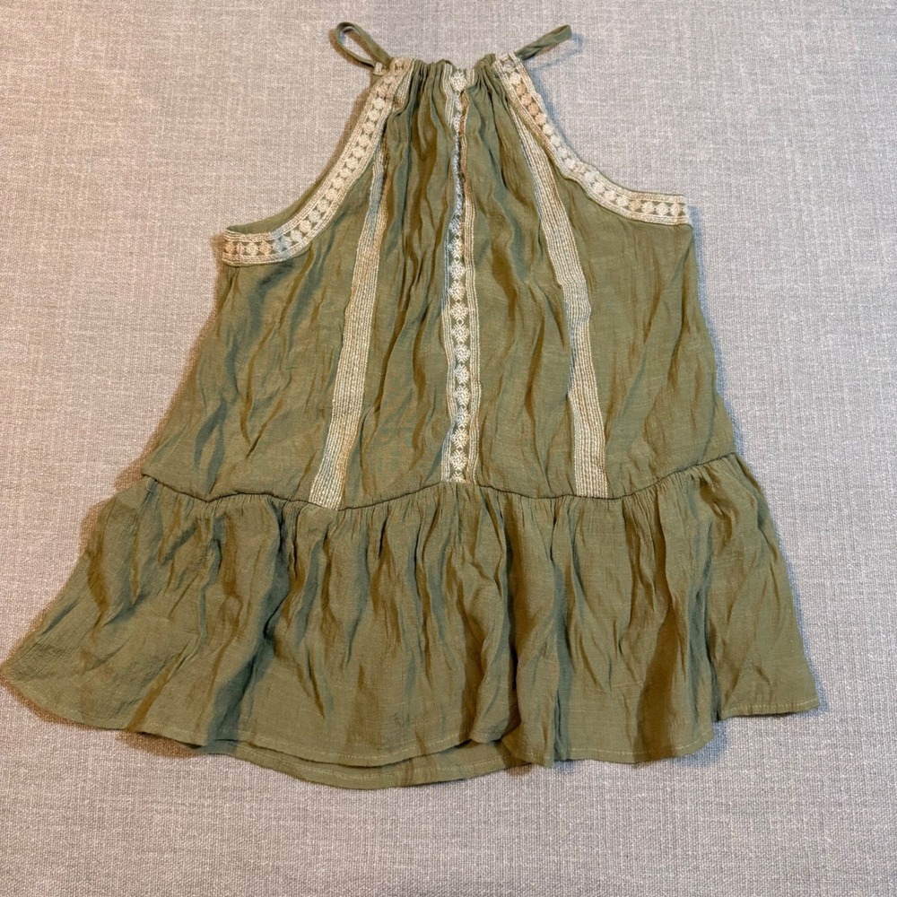 Boho Olive Green Boho Halter Top Small Embroidered Peplum Tank Blouse Fairycore
